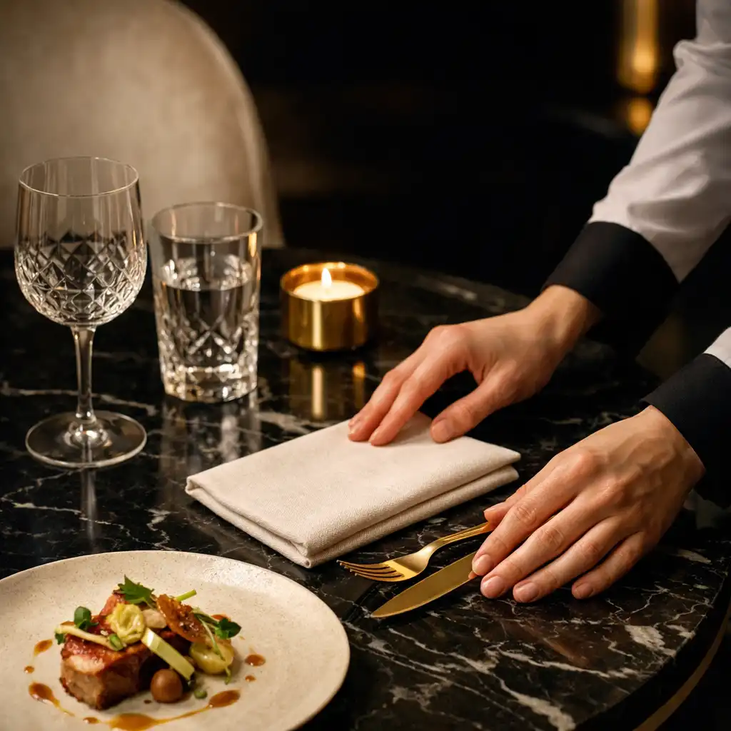 Przygotowanie eleganckiego stołu w restauracji Luckybreakhotel
