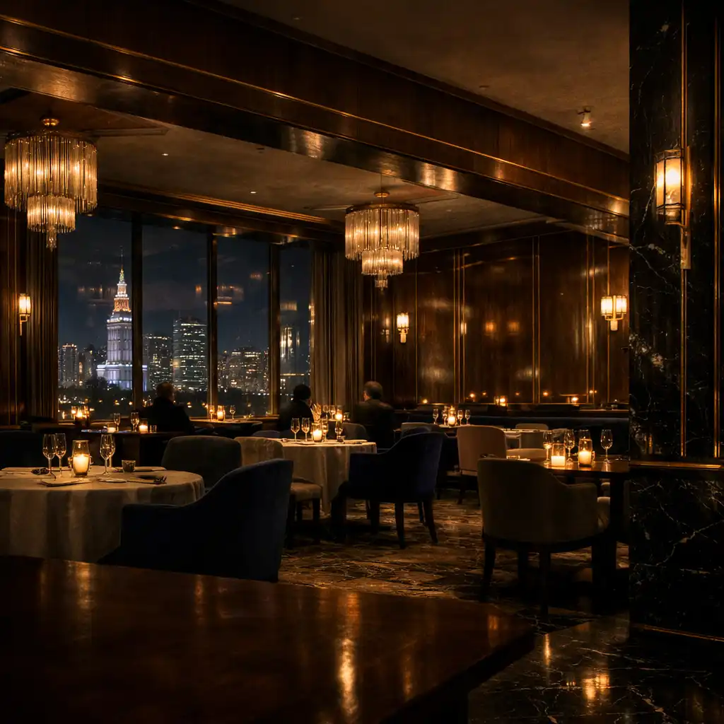 Nocna panorama sali restauracyjnej Luckybreakhotel Palace & Casino